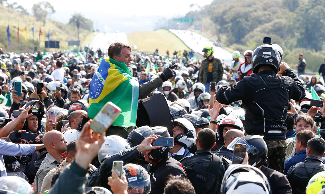 Bolsonaro durante a motociata Acelera pra Jesus.
Foto: Alan Santos/PR