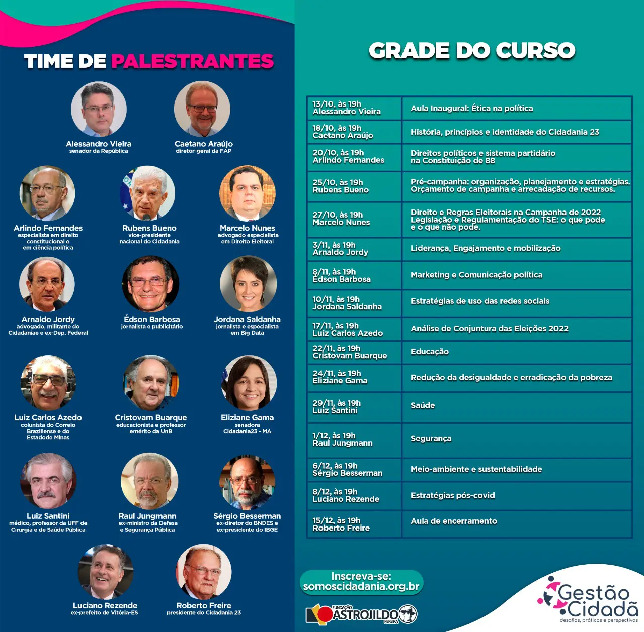 Palestrantes do curso Jornada Cidadã 2022